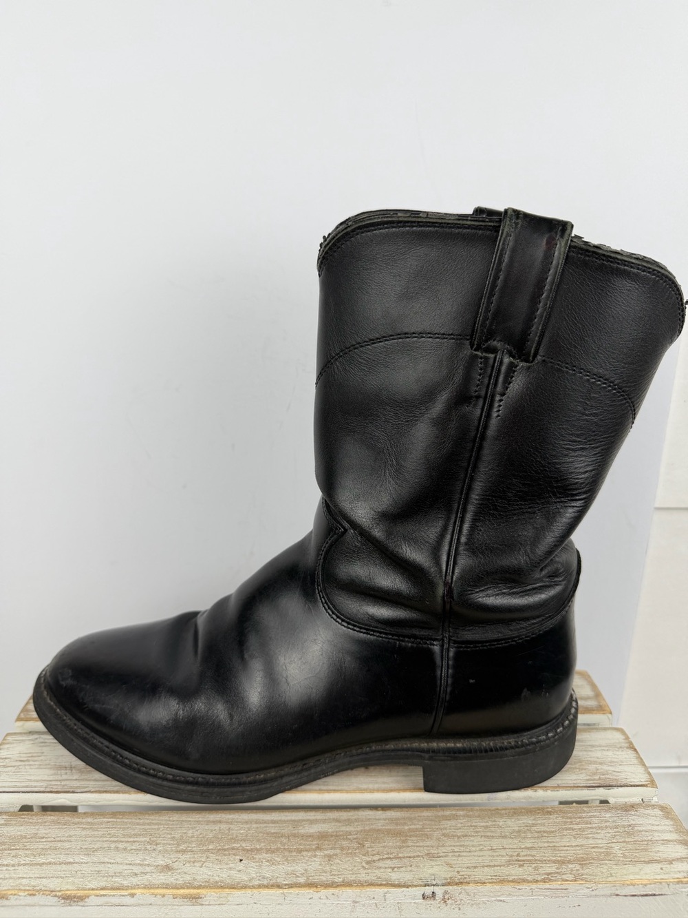 Justin Roper boots black leather oil resistant handcrafted USA made Sz 10 EE